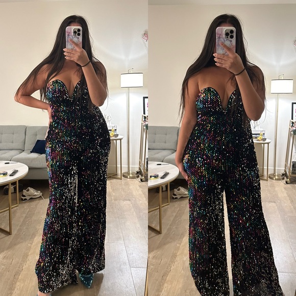 *24 HOUR SALE* Dancing Queen Multicolor Sequin Velvet Jumpsuit - Picture 4 of 5